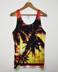 Palm Tree All Over Bright Vest Summer Beach Holiday Mens Womens Shop Urban Top - Picture 1 of 1