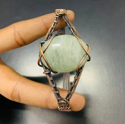 Brazalete hecho a mano con envoltura de alambre de cobre con piedras preciosas de aguamarina regalo para amor Foto 1 de 3