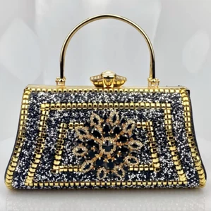 Women's Luxury Diamond encrusted Evening Clutch bag Wedding Party Crystal BLACK - Picture 1 of 6