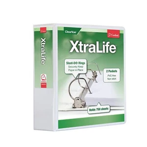 Cardinal XtraLife ClearVue Heavy Duty 3" 3-Ring View Binders D-Ring White - Picture 1 of 7