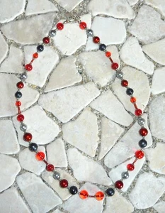 ★ mittellange Kette ★ Collier ★ rot, anthrazit & grau ★ - Picture 1 of 2