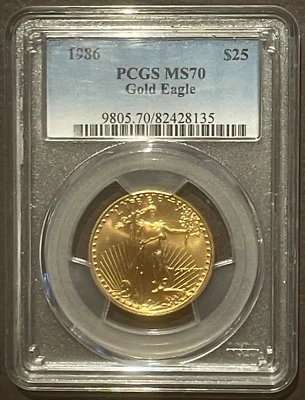 1986 American Eagle $25 GOLD GEM BU Coin One Half-Ounce Bullion PCGS MS70 : 9151 - Image 1 of 2