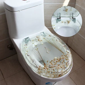 Asiento de inodoro resina patrón de carcasa marina cierre inodoro bisagras plateadas decoración tipo UType - Imagen 1 de 13