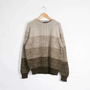 Vintage Acrylic Cable Knit Sweater Mens 3XL Gradient Pattern Brown Retro Preppy - Picture 1 of 5