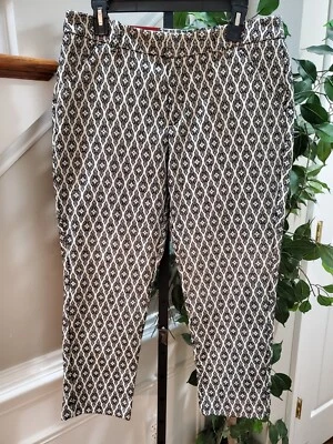 Calça Merona Feminina Preta e Branca Algodão Cintura Média Clássica Tornozelo Casual Tamanho 12 - Imagem 1 de 4