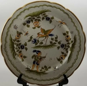 Primula Vieux Moustiers Reproduction Bird and Man with Bow Dinner Plate - Picture 1 of 2