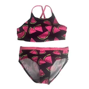 Justice Watermelon Print Bikini Swim Suit Girls Size 16 Blue Pink Summer - Picture 1 of 7