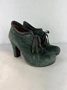 Botines Chie Mihara Mujer 38.5 Verde Olga Corbata Gamuza Cuero Tacón Alto 4" - Imagen 1 de 15