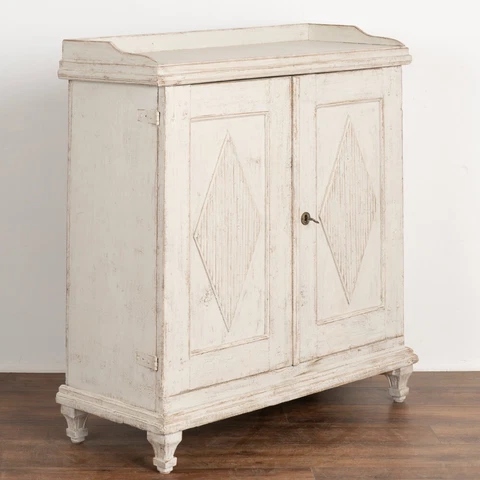 Antique Gustavian White Painted Tall Sideboard Buffet from Sweden circa 1860 Cover