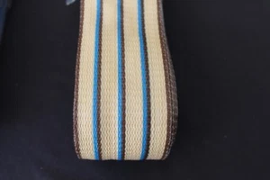 Lawn chair webbing, 72ft new, tan stripes w/blue accent 2 1/4in wide - Picture 1 of 2