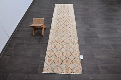 Vintage Turkish Runner Rug 2x8ft Wool Anatolian Handmade Hallway Oushak PINK - Image 1 of 4