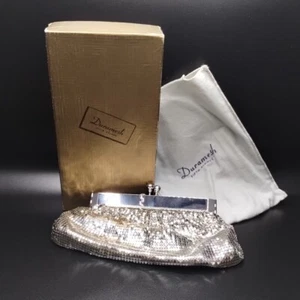 Vtg Duramesh Silver Tone Mesh Elegant Evening Bag Purse Clutch W/ Dust Bag & Box - Picture 1 of 21