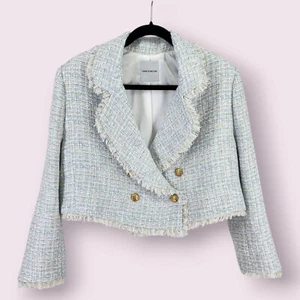 Laws Of Motion Women Asset Blazer XXL Light Blue Tweed Old Money Boardroom Mogul - Picture 1 of 12