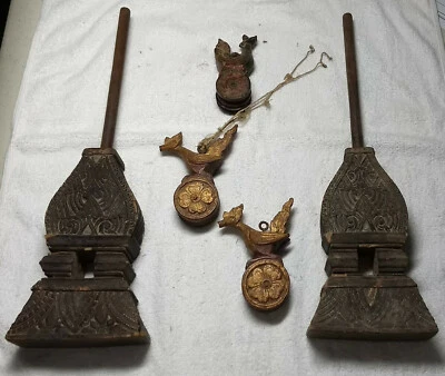 Colección de poleas y piezas de telar antiguas/vintage birmanas/asiáticas principios del siglo XX Foto 1 de 4