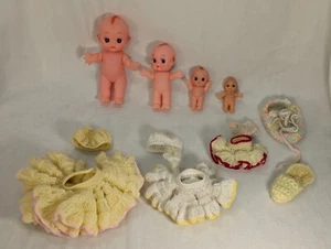 Vintage Kewpie Dolls Lot of 12; 4 Dolls Sizes 3-8" + Clothes Bedding 1970s Dress - Picture 1 of 18