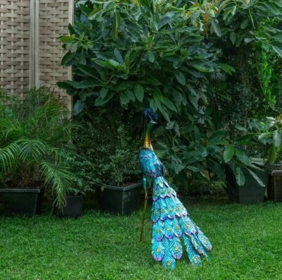 Colorido Pavo Real Estatua Decoración Metal Jardín Patio Arte Exterior Césped Escultura Pájaro Foto 1 de 4