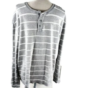 Aero Lounge Distressed Henley Mens XL Gray White Striped Long Sleeve Sleepwear  - Picture 1 of 13