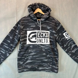 Ecko Unltd Hoodie Y2K Sweatshirt Men’s Medium Black Gray Camo Street Pullover - Picture 1 of 7