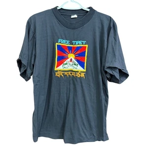 Vintage Free Tibet Embroidered Graphic T Shirt Double Apple 42 105 Political Tee - Picture 1 of 6