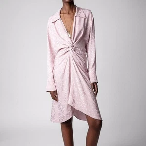 NUEVO Vestido Zadig & Voltaire Deep Parme Rozo Estampado de Leopardo Jacquard Seda Talla XS - Imagen 1 de 15