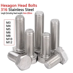 M3 M4 M5 M6-M12 Set Screws Fully Threaded Hexagon Head Bolts A4 Stainless Steel - Picture 1 of 6