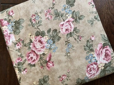 MODA Bed Of Roses By Robyn Pandolph 4 1/4 Yards Pink Roses- Cotton Fabric - VTG - Image 1 of 4