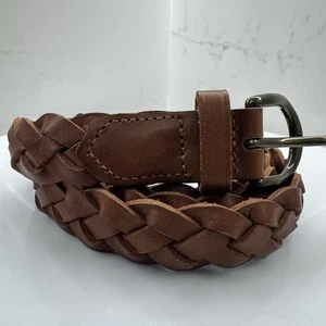 Madewell Braided Leather Belt Brown Brass Buckle Women’s Size L - Picture 1 of 6