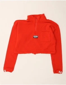 ADIDAS Womens Crop Zip Neck Sweatshirt Jumper UK 6 XS Red Cotton AP05 - Picture 1 of 3