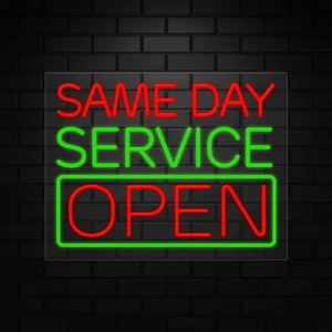 Same Day Service Open Retail Sign Displays | LED Flex Neon | 31"W x 24"H x 1"D - Picture 1 of 5