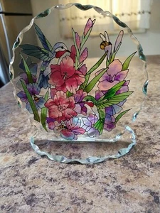 Hallmark Beautiful Stained Glass Votive Holder Hummingbirds Gladiolas - Picture 1 of 7