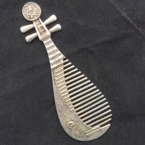 China Decoration Collectibles Handwork Tibet Silver Carving Pipa Women's Comb - Picture 1 of 8