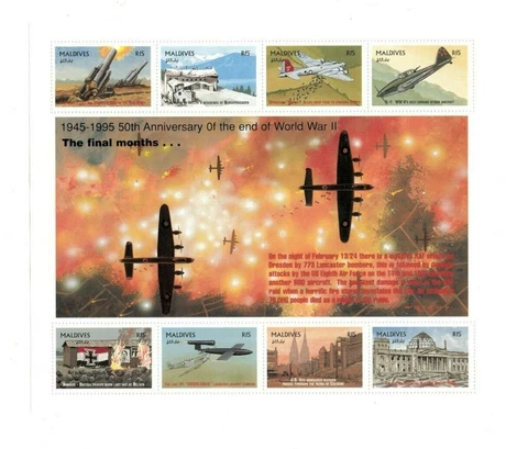 Maldives 1995 - VE DAY End Of WWII Airplanes - Sheet of 8 Stamps Scott #208 MNH Cover