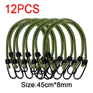 12 x Heavy Duty Bungee Cords Cables Straps Military Bungie Elastic Hooks Rope UK - Picture 1 of 7