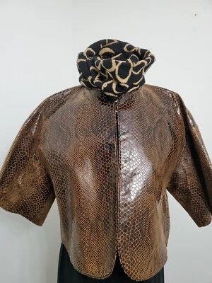 Dana Buchman коричневый змеиной кожи узор кожаная куртка размер 6 - Изображение 1 из 4