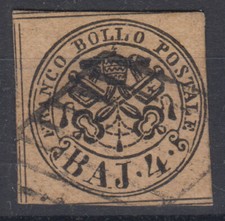 STATO PONTIFICIO 1852 4 BAJOCCHI BRUNO ROSSACEO CHIARO N.5a USATO
