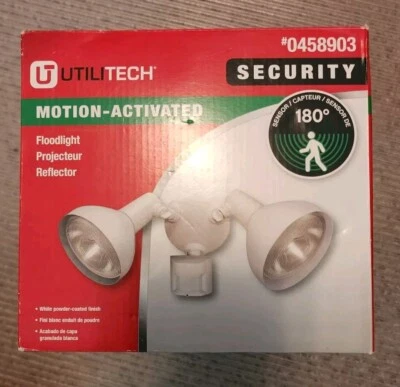 Utilitech Motion-Activated Security Duel Flood Light 180 Degree #0458903 - NIB - Image 1 of 3