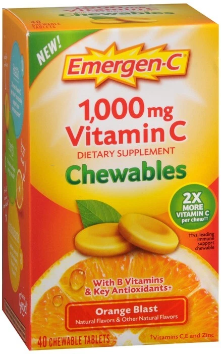 Mastigáveis de vitamina C Emergen-C 1000 mg Orange Blast 40 EA - Imagem 1 de 1