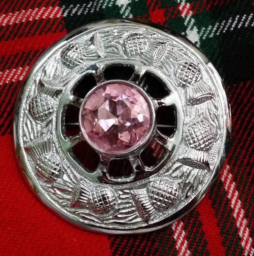 Broche tradicional cresta de cardo para damas rosa piedra acabado cromado 3"/mujer broche Foto 1 de 1