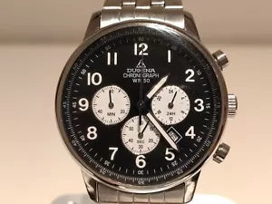 RETRO MEN'S SWISS CHRONOGRAPH QUARTZ 40MM WATCH "DUGENA" WITH BLACK -WHITE DIAL - Picture 1 of 11