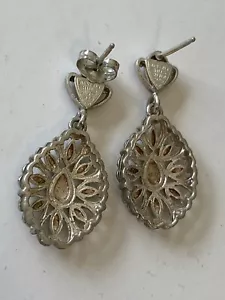 Vintage Beverly Hills Earrings 925 Sterling Silver Diamond Cut Filigree Dangle D - Picture 1 of 11