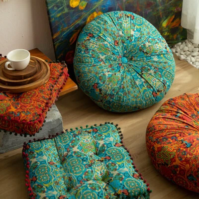 Square Round Boho Seat Cushion Print Tatami Floor Moroccan Mat Thicken Chair Pad - Image 1 of 4