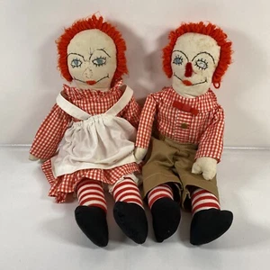 Vintage Raggedy Ann and Andy Rag Dolls Set Pair BLUE EYES - Picture 1 of 6