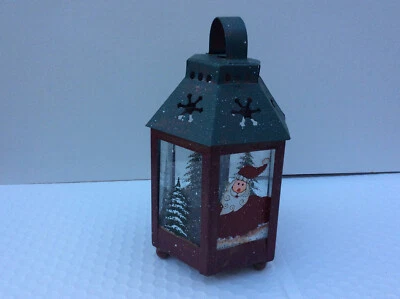 Lámpara de velas sin llama paneles de vidrio de metal pintados a mano Navidad 6,5 pulgadas Foto 1 de 4