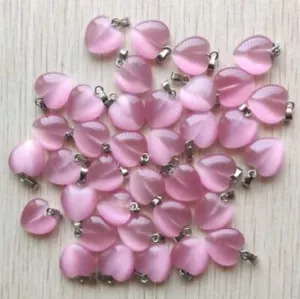 Fashion Pink Cat Eye Heart Pendant 16mm with Snake Chain Necklace - Picture 1 of 2