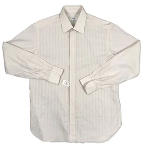 NEW Brioni Fine Cotton Dress Shirt! 16 1/2 Long White Tan Black & Rust Check - Picture 1 of 2