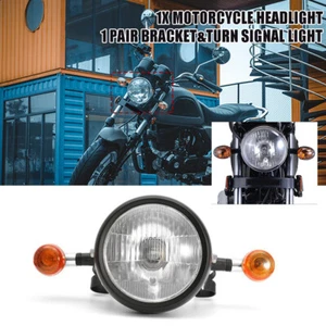 UK 6.5" Motorcycle Headlight Lamp High/Low Beam Turn Signal Light W/ Brackets - Picture 1 of 10