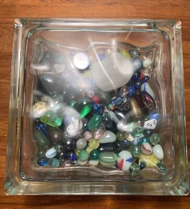 Wavy Glass Block Decorative With Marbles In It - Picture 1 of 5