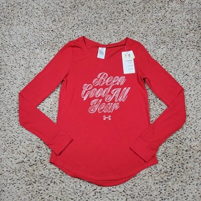 Under Armour Shirt Womens XS Red Athletic Long Sleeve Heatgear Spell Out NEW - Image 1 of 4