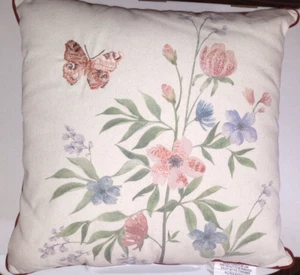 Embroidered Butterfly and Flower Pattern Decorative Pillow 18 in X 18 in - Picture 1 of 2