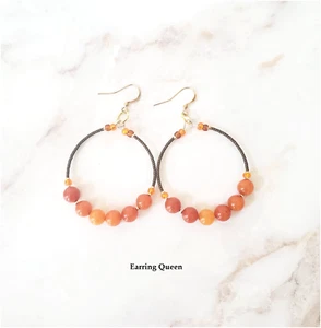 Orange Brown Beaded Hoop Earrings - Picture 1 of 5